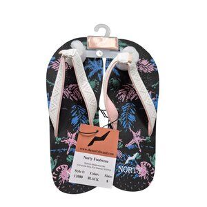 Norty Footwear Womens Flip Flops Size 8 With Tropical Print & White Straps